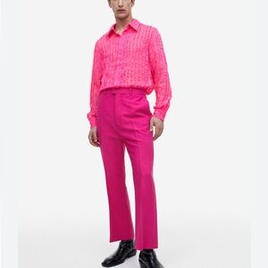 H & M Studio S/S 2023 pleated sheer shirt Cerise size L